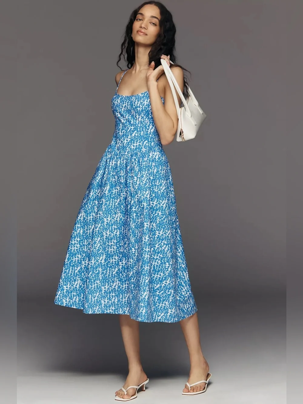 Maeve 100% Cotton Sleeveless Square Neck Midi Dress - Picture 1 of 12